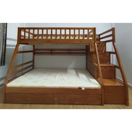 EU192 - Oak : Giường 2 Tầng, 2 Hộc Kéo + Cầu Thang Đảo Chiều, Giá Sách - Trên 1m / Dưới 1m4